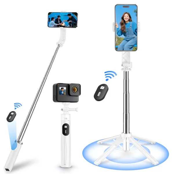 NICESUN 블루투스 휴대폰 삼각대 스마트폰/카메라/고프로 삼각대 셀카봉 103cm, 화이트, P07