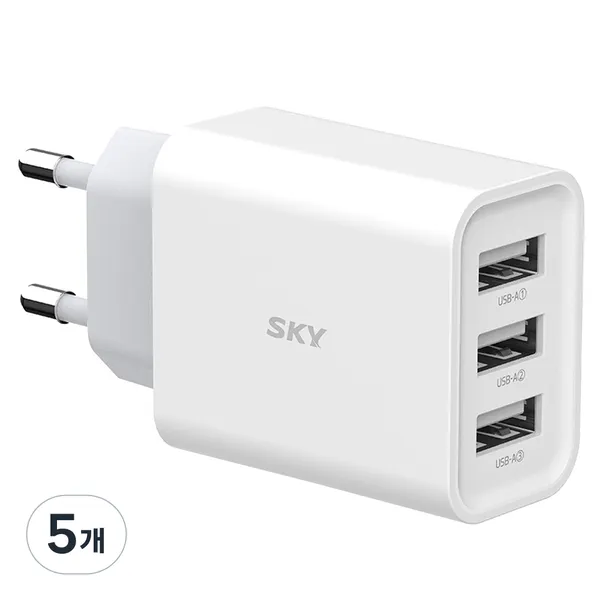 SKY 필 C3 18W 3포트 USB 어댑터 멀티 충전기, 화이트, 5개