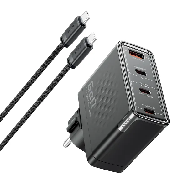 Toocki PD 3.1 GaN PPS 140W 4포트 접지형 초고속 멀티충전기 + C TO C 2M 240W 케이블 세트, 1세트, 블랙