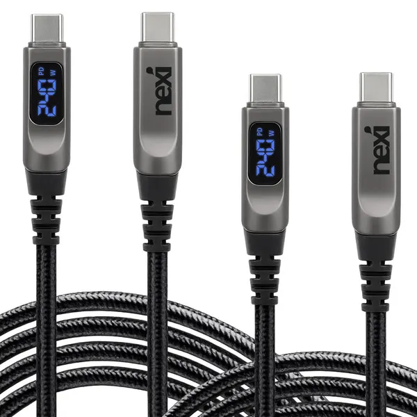 넥시 C타입 240W 전력표시 초고속 충전 케이블 NX-PD240W-D, 1.2m, 블랙, 2개