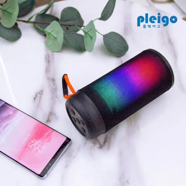 플레이고 BS15 핸즈프리 7가지 LED모드  TF카드 USB 재생 원터치 페어링 블루투스 스피커 C타입 인쇄가능 판촉
