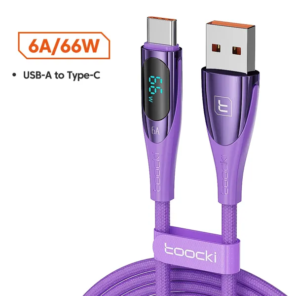 투키 66W USB C타입 케이블 아연 합금 6A 디지털 디스플레이 고속 충전 케이블 화웨이 홍루 아이폰 17 16  샤오미 오포 호환