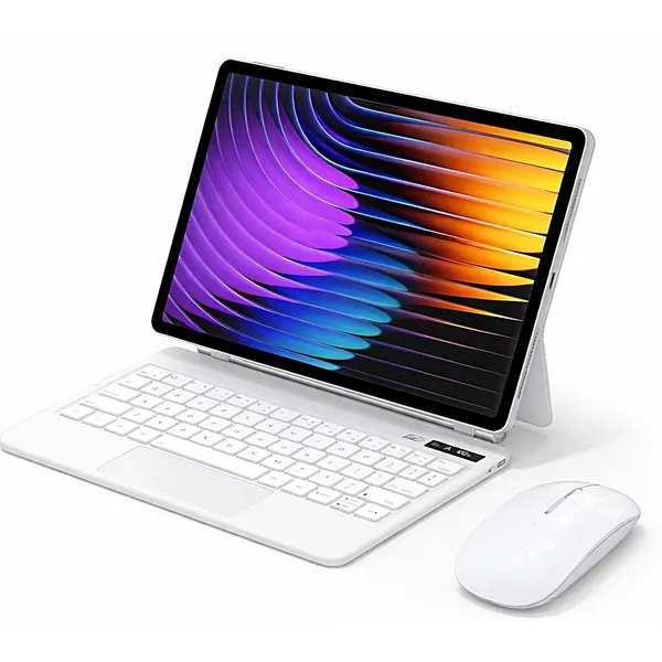갤럭시탭 S10 FE S9 FE S10 S9 S8 S7 호환 매직키보드 케이스 10.9/11인치 LCD 잔량표시 블루투스 터치패드 키보드, 화이트키보드+화이트마우스, 1세트