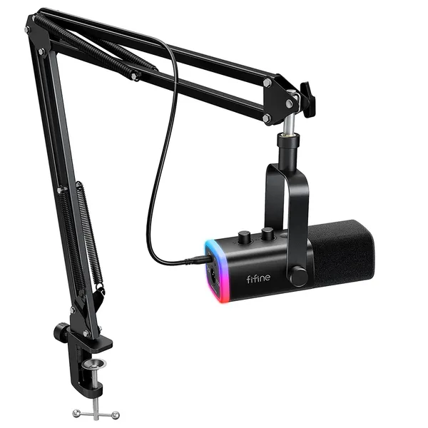 피파인 USB XLR 다이나믹 마이크 세트 게이밍 방송 녹음용 독립 볼륨 노브 원터치 음소거, 검정, AM8T