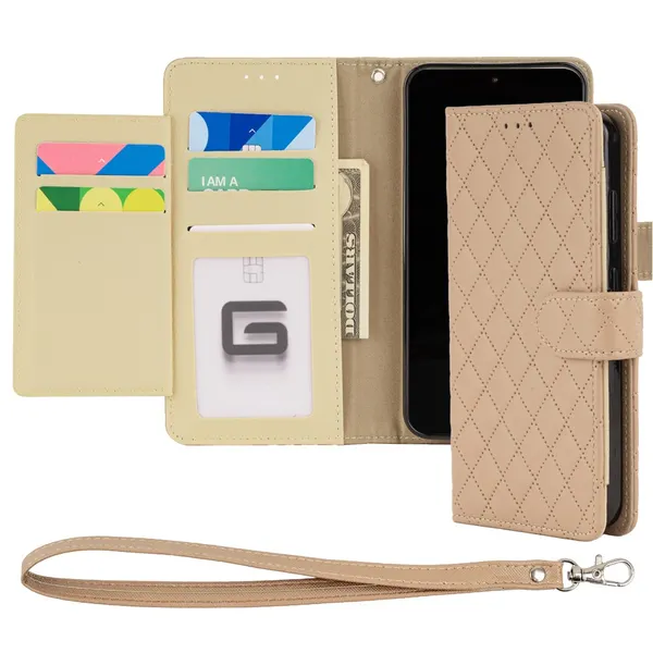 자비타 헤리티지 수제 가죽 카드지갑 다이어리 휴대폰 케이스 + 스트랩,갤럭시 A34 5G,베이지