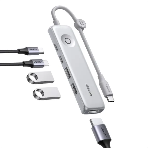 UGREEN 유그린 5포트 USB 3.2 C타입 멀티 허브 ,삼성 DeX 지원,10Gbps ,HDMI2.0 4K60Hz, PD100W, 초경량, 제어 버튼 탑재, 1개, 실버