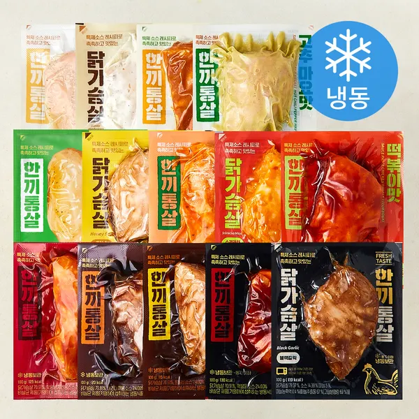 한끼통살 통살 소스 닭가슴살 14종 세트 (냉동), 100g, 1개입, 14개