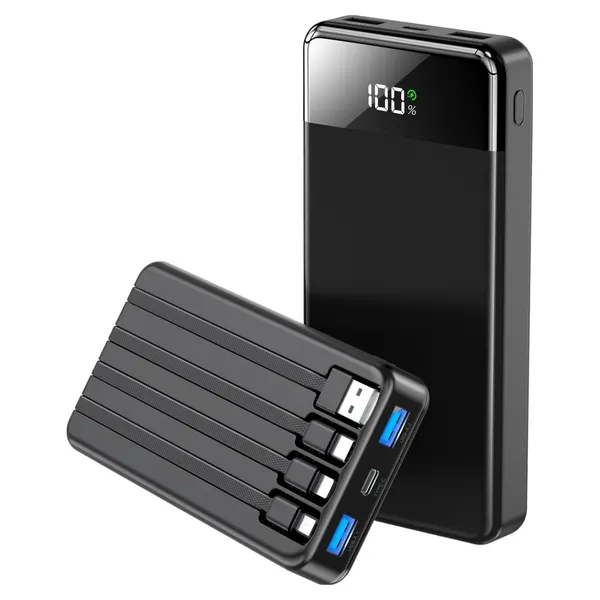 일체형 보조배터리 고속충전 30000mAh 대용량 PD 22.5W QC3.0 잔량표시+ 4개 케이블 멀티단자