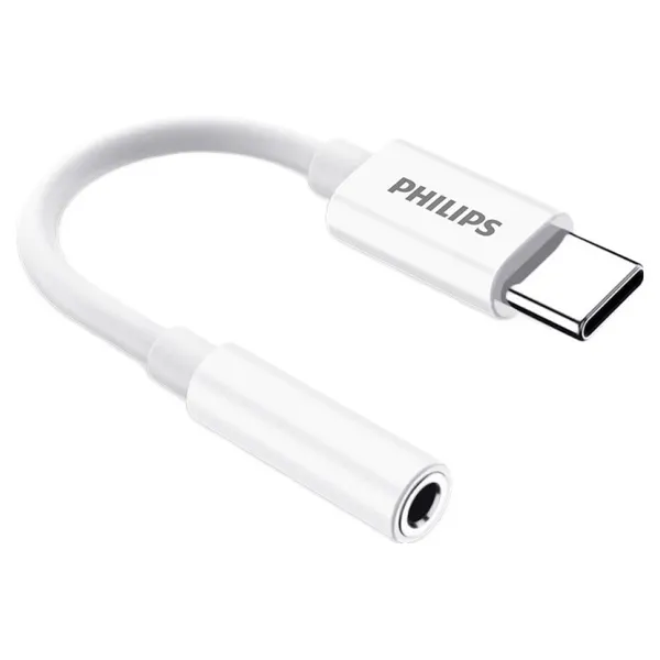 필립스 C타입 3.5mm 이어폰 변환 젠더 오디오 AUX 헤드셋 마이크 연결잭 고품질 DAC 칩 내장, 11cm, White, 1개